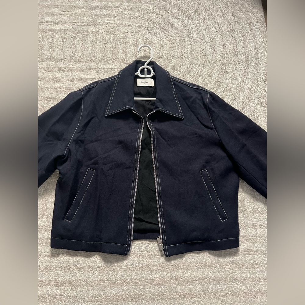 Second/Layer Classic Navy Bomber Jacket with White Stitching